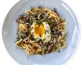 Une image de l'étape 3 de Pâtes aux champignons et courgettes, œuf poché.