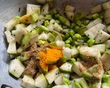A picture of step 2 of Lauki and green chana Bhaji.