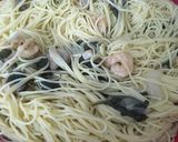 A picture of step 14 of Buttery shrimp scampi in a white wine sauce over angel hair pasta#mycookbook.