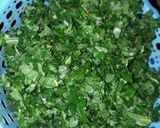 A picture of step 1 of Green Amarnath leaves sabzi.