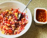 A picture of step 2 of Pineapple and Strawberry salsa.