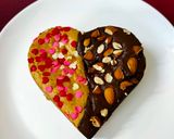 A picture of step 9 of Valentine's special Vanilla-Chocolate Duo Cake (eggless) #heart.