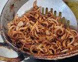 A picture of step 4 of Barista (fried onions) and veg Biriyani.