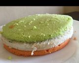 A picture of step 2 of Tadka style tri colour steam dhokla.