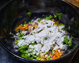 A picture of step 2 of Amaranth leaves paddu.