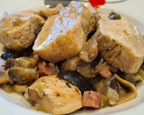Foto del paso 6 de la receta: Pollo guisado con berenjena, champiñones y taquitos de jamón
