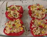 Foto del paso 7 de la receta: Pimientos rellenos de arroz tres delicias con caqui y berenjenas al vapor con hierbas provenzales