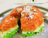 A picture of step 5 of Tiranga soji sira cake.