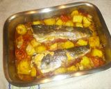 Foto del paso 7 de la receta Trucha rellena de jamón serrano con patatas al pimentón