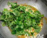 A picture of step 2 of Anda Bhurji with Fresh Drumstick Leaves.
