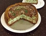 A picture of step 25 of Mint Chococolate Chip Cheesecake with a Fudge Brownie Crust.