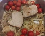 A picture of step 4 of Albacore Tuna Steaks caramelized cherry tomatoes & onions EASY.
