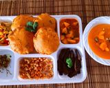 A picture of step 7 of Aam Rass - Methi Masala Puri Rasewale Aloo Sabji, Stuffed Bhindi Masala, Fries and Pickle 😋.