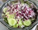 Une image de l'étape 5 de Salade de concombres et tomates au labneh, menthe et feta.