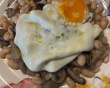Foto del paso 7 de la receta Ensalada de Alubias templadas con setas al vino blanco, crujiente de jamón y huevo poche !!!