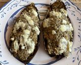 Foto del paso 8 de la receta Berenjenas Rellenas de Quinoa y Atún, Gratinadas con Queso Azul y Pecorino!!!!!