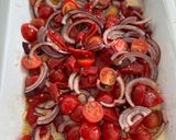 A picture of step 2 of Baked Italian cod with cherry tomatoes, olives and peppers.