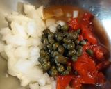 A picture of step 3 of Ham and Eggs with Capers.