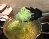 A picture of step 1 of Pan Fried Spinach Hakka Noodles with Chilli Fish & Mushrooms Gravy- on the bed of poached Eggs 🍳.