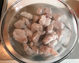 A picture of step 2 of Japanese style pork & tofu nimono.