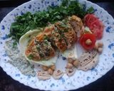 A picture of step 4 of Creamy Spinach Cheese Stuffed Chicken Served With Hummus.