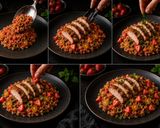 Foto del passaggio 5 della ricetta Sovracoscia di Tacchino Arrostita con Couscous Integrale alle Fragole, Olive Verdi e Menta
