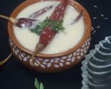 A picture of step 4 of Rajasthani khatti mithi kadhi.