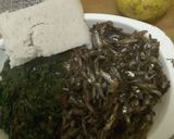 A picture of step 3 of Dry fried Omena, and Kales with Ugali.