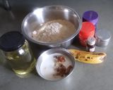 A picture of step 1 of Wheat flour- dates & banana cake.
