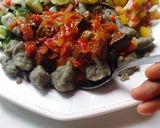 A picture of step 9 of Danwake with hot liver sauce.