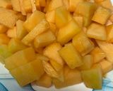 A picture of step 1 of Musk melon mint salad.