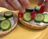 A picture of step 5 of Bagel with Tomato and Cucumber🥯🥒🍅.