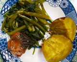 Hình bước làm 6 của món Cá hú áp chảo rau muống xào tỏi (Eat clean)