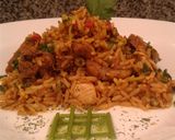 A picture of step 3 of Three-Meat Rice with Beef, Chicken, and Pork Sausage.