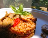 Foto del passaggio 5 della ricetta Farro spadellato con pomodori datterini e champignon