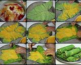 A picture of step 2 of Patra Bhajiya(colocasia leaves fritters).