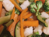 Ñoquis de arroz con verduras salteadas
