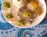 Foto del paso 16 de la receta: CARNE SUDADA, con ARROZ de GARBANZO y papas con verduras verdes y mantequilla clarificada con ajo