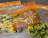 A picture of step 3 of 3 dishes cooked in 1 pot.