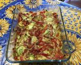 Une image de l'étape 14 de Gratin de courgettes blanches aux poivrons rouges et bouillon de bœuf.