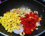 A picture of step 4 of Thai style fried rice with vegetables and tofu.