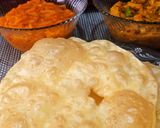 A picture of step 5 of Halwa poori with chana salan.
