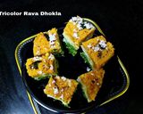 A picture of step 8 of Tricolor Rava Dhokla.