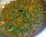 A picture of step 2 of Amaranth Subzi with Maize Flour.
