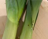 A picture of step 2 of Chicken Hearts Yakitori style (no skewer) Leek Green on top.