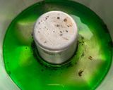 A picture of step 4 of Green Pudding with the hint of coconut powder and Pakola syrup.