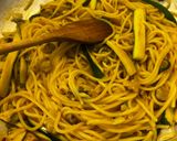 A picture of step 6 of One-Pan Spaghetti with Clams, Zucchini, and Saffron.