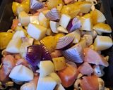 A picture of step 2 of Over baked Chicken with Potatoes, Mushrooms and Onions.