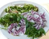 A picture of step 1 of Cilantro pachadi, onion pachadi with Curd.