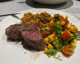 A picture of step 6 of Chilli Fillet, with corn salsa and bulgar wheat.